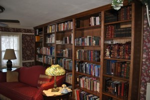 Jim created this handsome built-in bookshelf in their home’s library.